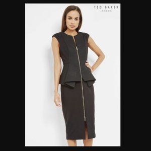 Ted Baker London Jumana Texture Peplum Dress Black Zip Sheath Size 1 /US 2-4